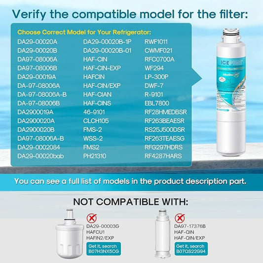 ICEPURE Alkaline DA29-00020B Refrigerator Water Filter Replacement for Samsung HAF-CIN/EXP HAF-CIN, DA29-00020A/B, DA29-00020B-1, 46-9101, RF28HMEDBSR, RF263BEAESR, HDX FMS-2, Enhances PH, 2Pack