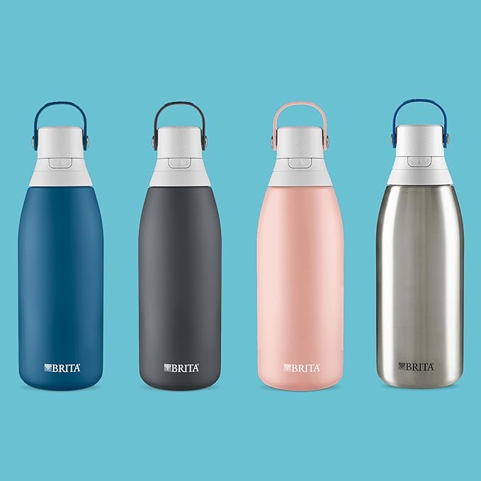 Brita Stainless Steel Premium Filtering Water Bottle, BPA-Free, Reusable, Insulated, Replaces 300 Plastic Water Bottles, Filter Lasts 2 Months or 40 Gallons, Includes 1 Filter, Carbon - 32 oz
