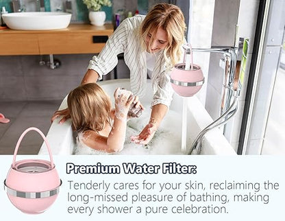 Bathtub Water Filter for Tub with Overflow,2,500 Gallons of Filtration,8 Stages Bath Filter,Remove contaminants,Chlorineand Fluoride,Hardwater Softener,BPA Free(Upgrade Version),Pink