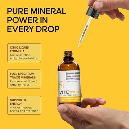 LyteLine Trace Mineral Drops 100ml x 200 Servings - Max-Absorption Ionic Natural Low Sodium Trace Minerals Concentrate to Balance the Body's pH - Non-GMO, Vegan, Kosher, and Keto Friendly