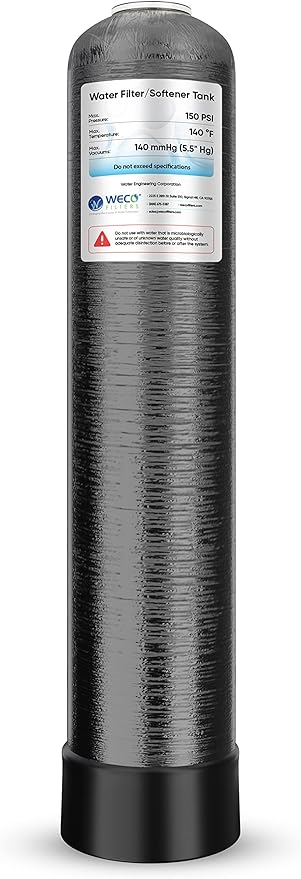 WECO Mineral Tank for Water Softener/Filter - Polyethylene Inner Shell Pressure Vessel with 2.5" Top Opening - 150 PSI Max Pressure - 120 °F Max Temperature - 7x35, Black