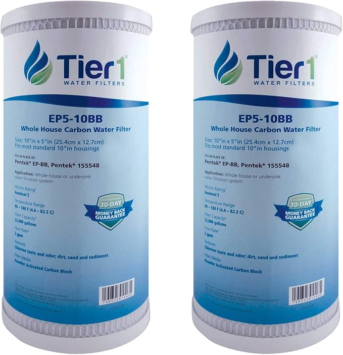 Tier1 5 Micron 10 x 4.5 Water Filter | Whole House Carbon Block Water Filter Replacement Cartridge | Replacement for Pentek EP-BB, EP5-BB, 155548-43, CG5-104, EV910805 | 4.5 x 10 Water Filter (2-Pack)