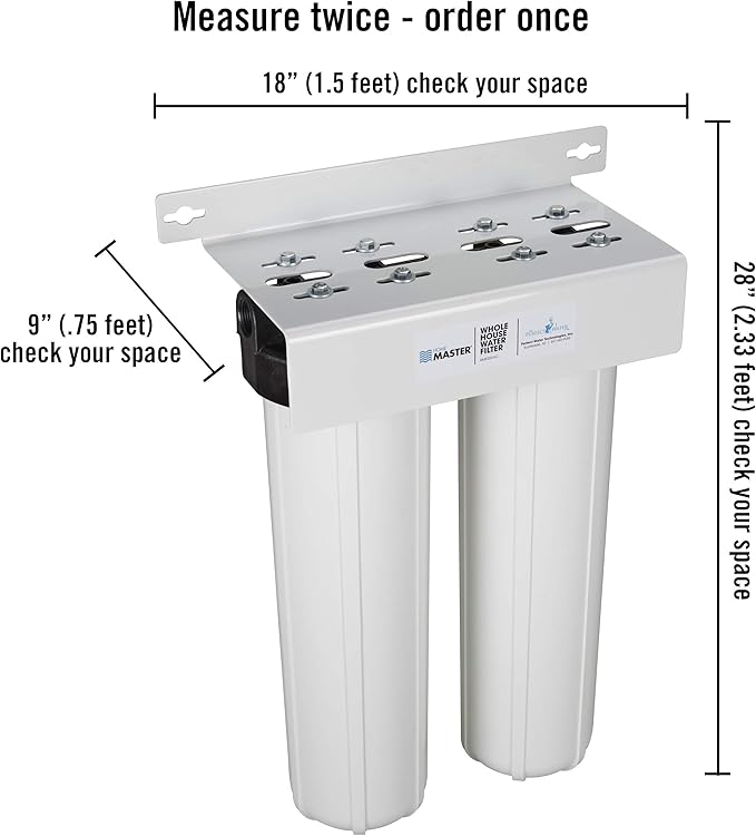 Home Master HMF2SdgC Whole House Water Filter, 4-layer sediment filter 25 to 1 micron, Radial Flow Carbon 20gpm, 1” NPT ports, Patented heavy steel bracket fits 16” wall studs, Pressure Performance