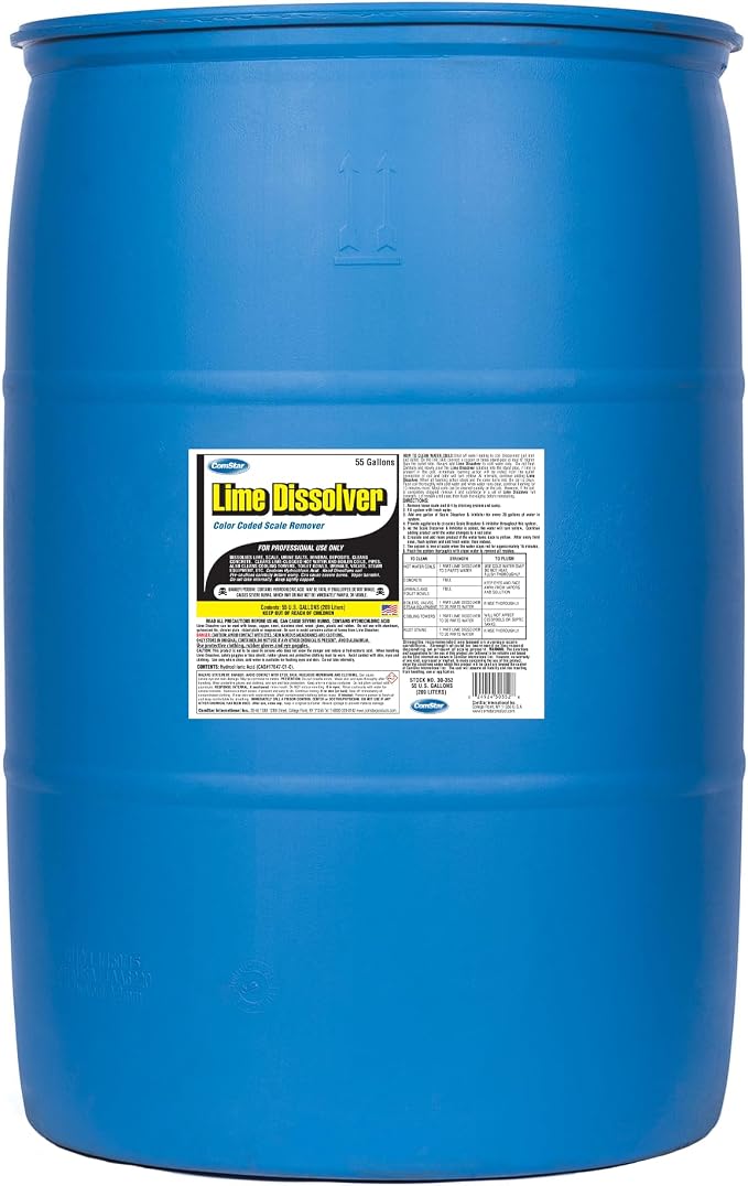 Lime Dissolver, 55 Gallon, & Scale Remover, Industrial Strength Descaler for Cooling Towers, Boilers, Coils, Urinals, Toilet Bowls, Ice Machines, Lab Equipment, Rust & Stain Cleaner (30-352)