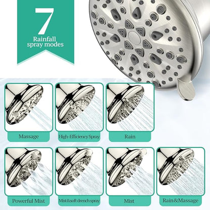 Cobbe Luxury Double Filtered Shower Head, High Output 16+20 Stages – 99% REMOVAL Shower Filters for Hard Water Removes Chlorine and Harmful Substances, 7-Model Setting Spray, Brushed Nickel