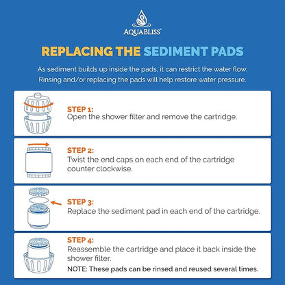 AquaBliss Shower Filter Sediment Pads - Protect your Skin & Hair from Rust, Dust, Sand and other impurities in your water. Compatible with SF400 & SF500-30-Pack