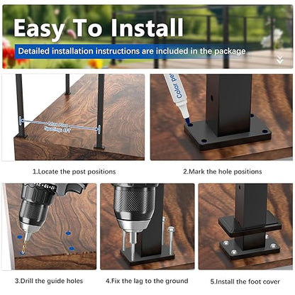36" T304 L-drilled Cable Railing Corner Post(Post 35"x2"x2"), Wire Railing Post with Cable Grommets, Modular Fixed Top Mount Stainless Steel Black Finish Deck Staircase Post