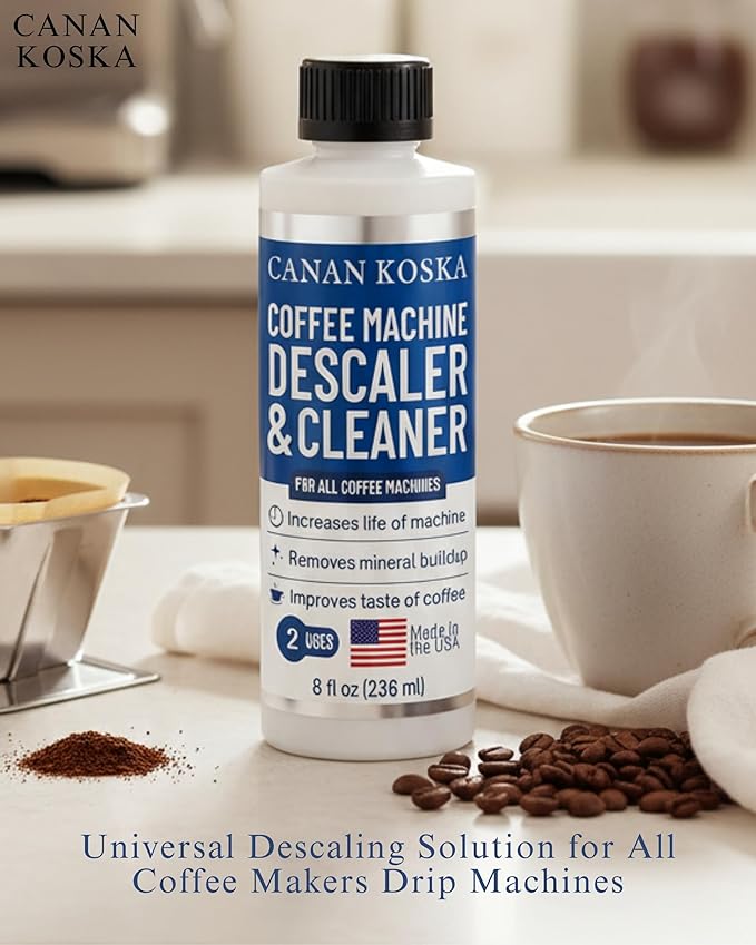 Coffee Machine Descaler 8 oz – Universal Descaling Solution for All Coffee Makers Drip Machines – Removes Limescale Calcium Buildup – 2 Uses (1, 8 Fl Oz (Pack of 1))