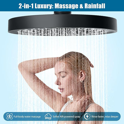 High Pressure Filtered Shower Head Combo with 15-Stage Water Softener Filter Cartridge, Effectively Removes Chlorine & Heavy Metals from Hard Water, Revitalizes Dry Skin and Adds Shine to Hair（Black）