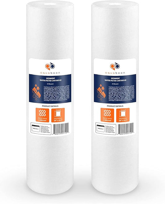 Aquaboon 5 Micron 20 x 4.5 Whole House Sediment Filter Cartridge 20 inch Water Filter Replacement Compatible with DGD-5005-20, FP25B, AP810-2, 2-Pack