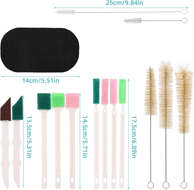 14pcs Pet Water Fountain Cleaning Kit, Multiple Size Material Cat Fountain Cleaning Brush Set with Sponge Most Pet Water Dispensers Cleaner