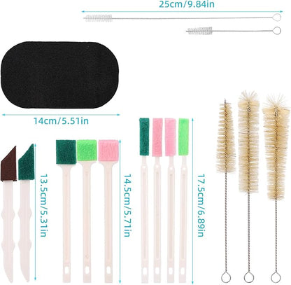 14pcs Pet Water Fountain Cleaning Kit, Multiple Size Material Cat Fountain Cleaning Brush Set with Sponge Most Pet Water Dispensers Cleaner