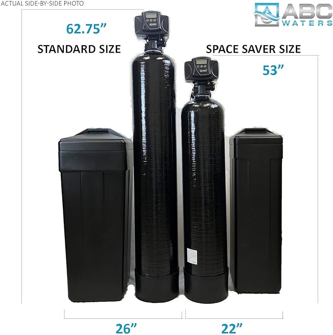 ABCwaters SS8-BLK Space Saver Fleck 5600sxt 48,000 Water Softener with Hardness Test + Install Kit, Black