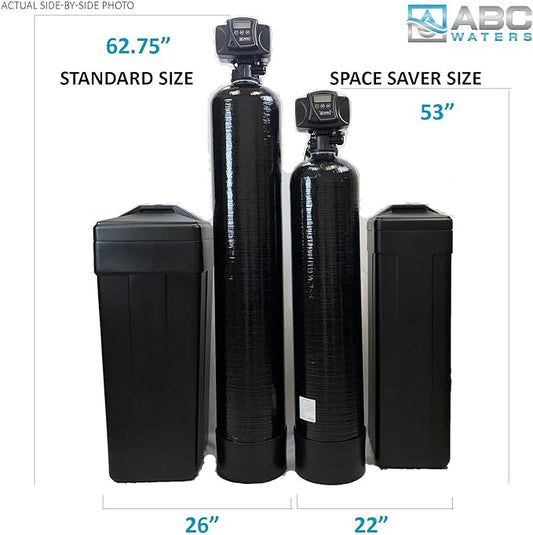 ABCwaters SS8-BLK Space Saver Fleck 5600sxt 48,000 Water Softener with Hardness Test + Install Kit, Black