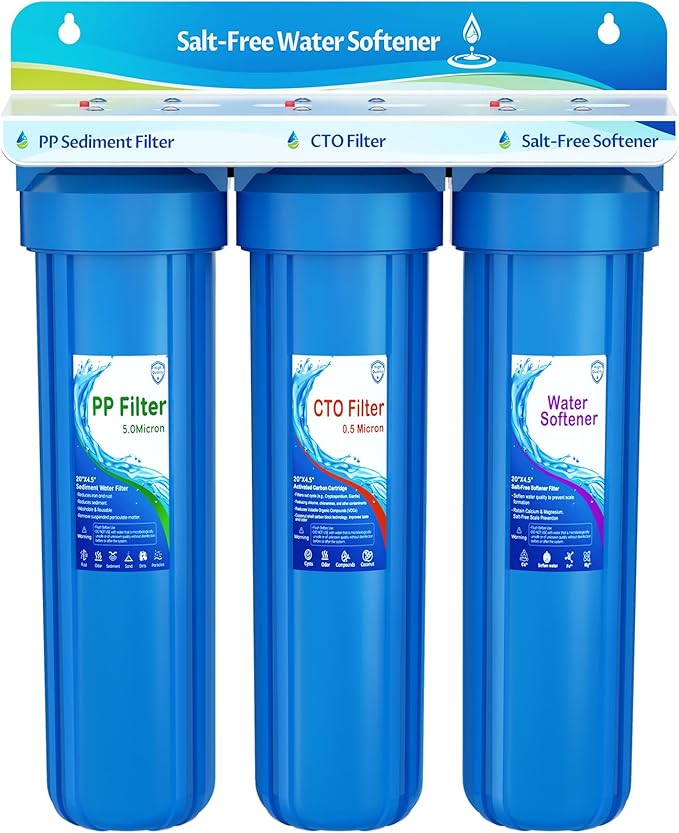 Whole House Salt Free Water Softener, Salt-Free Water Filter System, Prevent Water Scale Buildup, Salt-Free Water Softener Alternative, Without Salt and No Waste Water, Protect Appliances, 1" FNPT