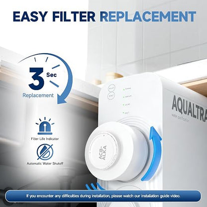 AQUALTRA USF-AR-600 Reverse Osmosis System, 10 Stage Alkaline Tankless RO System, NSF/ANSI/CAN 372 Certified, 600GPD, 3:1 Pure to Drain, Smart LED Faucet