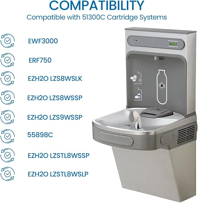 Water Fountain Filter Compatible with Elkay 51300C, 51299C, EWF3000 – 0.5 Micron Carbon Block with Specialized Media for Lead, Arsenic and Heavy Metals – Replacement Cartridge (1)