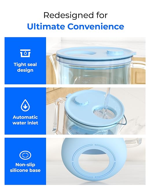 Waterdrop PT-72B-A Glass Alkaline Water Filter Pitcher, 7-Cup, Blue | Eco-Friendly, Enhances Alkaline Water, for Home & Office, Reduces PFOA/PFOS, Chlorine, Cadmium, Copper & Mercury