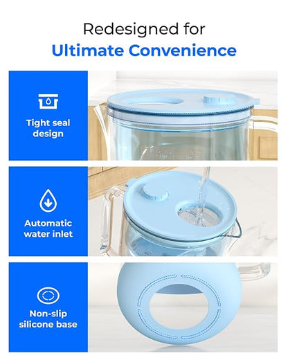 Waterdrop PT-72B-A Glass Alkaline Water Filter Pitcher, 7-Cup, Blue | Eco-Friendly, Enhances Alkaline Water, for Home & Office, Reduces PFOA/PFOS, Chlorine, Cadmium, Copper & Mercury