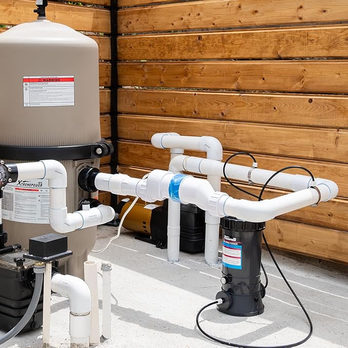 XtremepowerUS 15K Salt Chlorination System for In-Ground Pools Up to 15,000 Gallons Pool Flow Switch Cell Fitting Complete System, Cleaning Stand