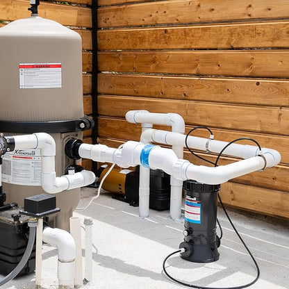XtremepowerUS 15K Salt Chlorination System for In-Ground Pools Up to 15,000 Gallons Pool Flow Switch Cell Fitting Complete System, Cleaning Stand