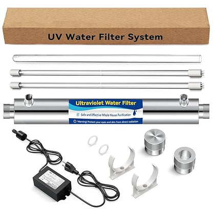 UV Water Filter Whole House, 3/4" MNPT Inlet/Outlet Water Purifier Filter System for Whole House Water Purification, 12GPM, 120V, +1 Extra Bulb