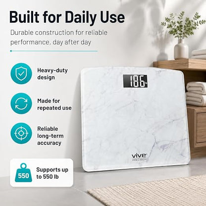 Vive Smart Body Weight Scale (550lbs Capacity) - Heavy Duty Bariatric Digital Scale for BMI - Plus Size, Large Display - Bathroom Device for Health Extra Wide Base & Smartphone Connectivity