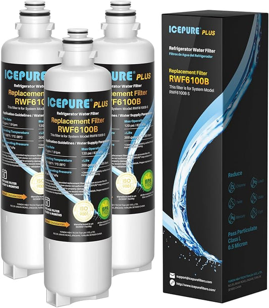 ICEPURE PLUS BORPLFTR50 Refrigerator Water Filter Replacement for Bosch Ultra Clarity Pro BORPLFTR55, 11032531, 12033030, 12028325, 11025825, B36CT80SNS, B36CL80ENS, WFC100MF, WFS200MF, 3PACK