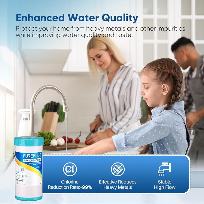 PUREPLUS 10" x 4.5" Whole House KDF Water Filter, Heavy Metal Removal Replacement Water Filter, 5 Micron, RFN10BB-CKDF, 1PACK