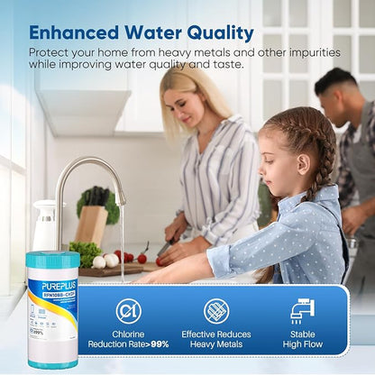 PUREPLUS 10" x 4.5" Whole House KDF Water Filter, Heavy Metal Removal Replacement Water Filter, 5 Micron, RFN10BB-CKDF, 1PACK