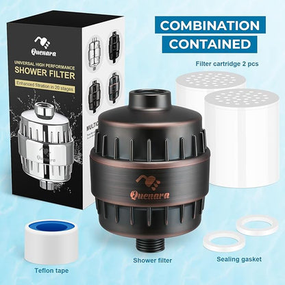 Upgrade Shower Filter,20-Stage Shower Head Filter with 2 Replaceable Filter Cartridges,High Output Shower Water Filter for Removing Chlorine and fluoride-Oil Rubbed Bronze