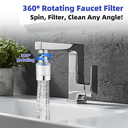 2 Pack Sink Water Filter Faucet, Universal 360 ° Rotating Bathroom Sink Filter, Kitchen Faucet Water Filter Removes Chlorine Fluoride Heavy Metals Hard Water for Home Bathroom Kitchen (2 Pack-Blue)