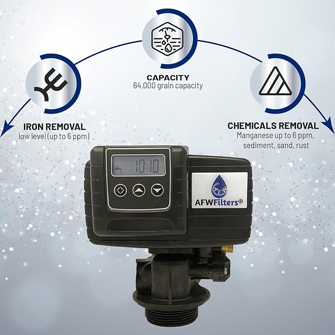 AFWFilters Iron Pro 2 Combination Water Softener Iron Filter Fleck 5600SXT Digital Metered Valve 64,000 Grain - High Flow for Whole House Use - Removes Hardness, Iron, Manganese, Sediment, Rust