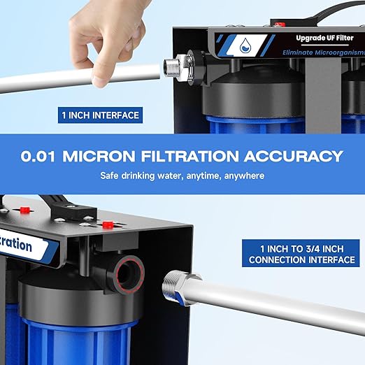RV Water Filter System,5-Stage Water Filtration for Rvs and Campers, 0.01 Micron Filters Out Sediments, Chlorine, Vocs, Heavy Metals, Odors for Travel Trailers, Boats, 1" Inlet/Outlet