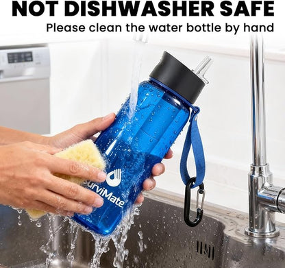 SurviMate Purified Water Bottle for Camping, Hiking, Backpacking and Travel, BPA Free with 5-Stage Intergrated Filter Straw