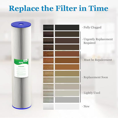 20 Micron 20-Inch Heavy Duty Whole House Water Filter Replacement Cartridge, Pleated Sediment Water Filters 4.5" x 20" for Well Water, Compatible with ECP5-20BB, R30-20BB, SPC-45-2050, 6 Pack