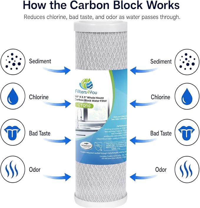 CFS – Carbon Block Water Filter Cartridge Compatible with Flow-Pur 8, WCBCS-975-RV Models – Removes Bad Taste and Odor (Pack of 12)