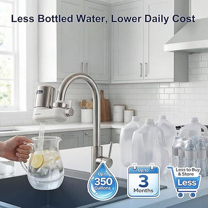 ANGEL CF30 Water Filter for Sink Faucet, Faucet Mount Water Filtration System, Reduces 98% Chlorine, Lead & Rust, SGS Tested, Easy Install, 350 Gallons Long-Lasting for Kitchen & Bathroom (Rose Gold)