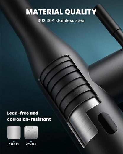 APPASO Matte Black Kitchen Faucet Touchless with Sensor and Soap Dispenser | cUPC-Certified Lead-Free Hoses Hands Free Activated Motion Sink Faucets with Pull Down Sprayer 3 Modes for 1 to 4 Hole Sink