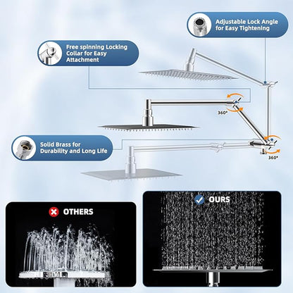 iFealClear Metal Rain Filtered Shower Head, 10” High Pressure Rainfall Shower Head with Handheld Spray, 5“ Handheld Powerful Wash 10-Mode, 16" Adjustable Extension Arm, 20-Stage Shower Filters, Chrome