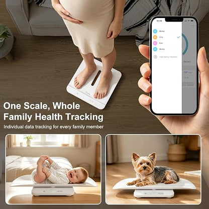 YauYik Baby Scale, Smart Accurate Digital Scale with App for Tracking Growth of Baby, Infant, Puppy,and Cat, Pet Scale Up to 330lbs, with Hold Function, 27-inch Height Measurement, 5 Units, LED Screen