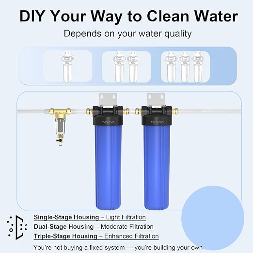 PWB20 Whole House Water Filter Housing, Fits 20” x 4.5” Big Blue Filters, Inline Pre-Filtration System for RV, Home Well and City Water Sediment etc with 1" NPT Port, Pressure Relief Valve