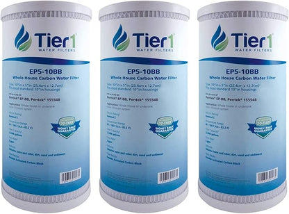 Tier1 5 Micron 10 x 4.5 Water Filter | Whole House Carbon Block Water Filter Replacement Cartridge | Replacement for Pentek EP-BB, EP5-BB, 155548-43, CG5-104, EV910805 | 4.5 x 10 Water Filter (3-Pack)