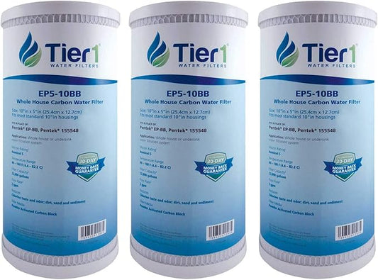 Tier1 5 Micron 10 x 4.5 Water Filter | Whole House Carbon Block Water Filter Replacement Cartridge | Replacement for Pentek EP-BB, EP5-BB, 155548-43, CG5-104, EV910805 | 4.5 x 10 Water Filter (3-Pack)