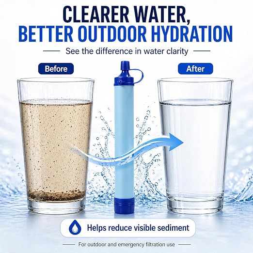 Water Filter, Survival Filtration Portable Gear, Emergency Preparedness, Supply for Drinking Hiking Camping Team Family Outing (3PCS)