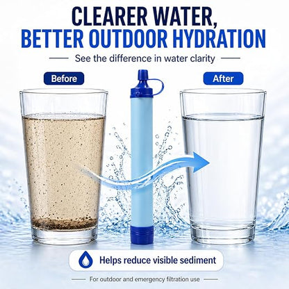 Water Filter, Survival Filtration Portable Gear, Emergency Preparedness, Supply for Drinking Hiking Camping Team Family Outing (3PCS)