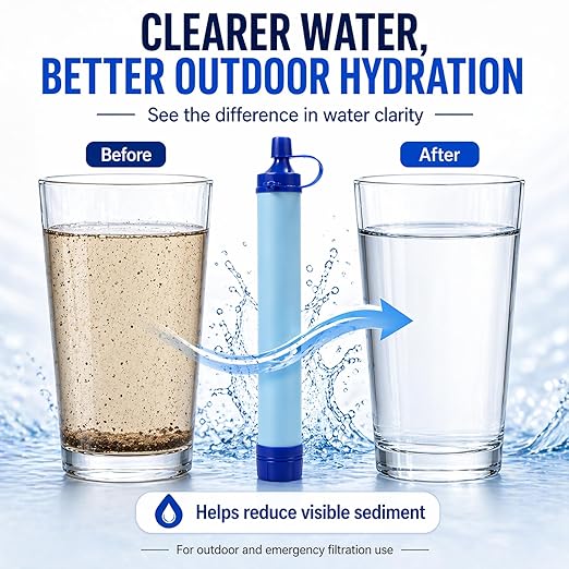Water Filter, Survival Filtration Portable Gear, Emergency Preparedness, Supply for Drinking Hiking Camping Team Family Outing (2PCS)