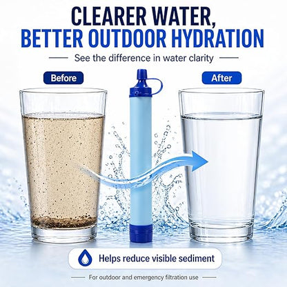 Water Filter, Survival Filtration Portable Gear, Emergency Preparedness, Supply for Drinking Hiking Camping Team Family Outing (2PCS)