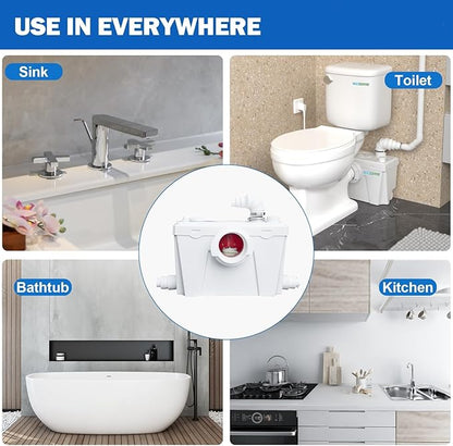 Macerating Toilet With Macerator Pump for Basement Upflush System, Included Water Tank, Elongated Toilet Bowl and Seat, Extension Pipe For Hide into the Wall, Household Residential Two-Piece Toilet