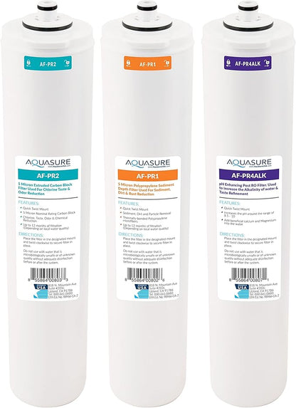 Aquasure ‎‎Premier Series Stage 1, 2, 4 Sediment, Carbon Block & Alkaline Remineralizing Replacement Filter Cartridge AF-PRE-ALK, for AS-PR75/100 4-Stage Reverse Osmosis RO Water Filtration System